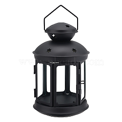 Portable Iron Candle Holder with Clear Glass Window, Vintage Lantern with Hollow Star, Black, 11.9x18.5cm, Hole: 65x35mm, Inner Diameter: 8.7x8.5cm(AJEW-WH0299-85B)
