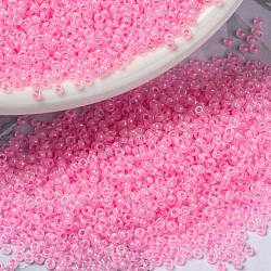 MIYUKI Round Rocailles Beads, Japanese Seed Beads, (RR518) Cotton Candy Pink Lined, 15/0, 1.5mm, Hole: 0.7mm, about 27777pcs/50g(SEED-X0056-RR0518)