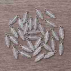 Tibetan Style Alloy Pendants, Feather, Antique Silver, 15x5x1.5mm, Hole: 1mm.(TIBEP-YW0001-55AS)