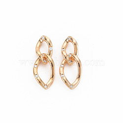 Brass Micro Pave Cubic Zirconia Connector Charms, Nickel Free, Rhombus, Real 18K Gold Plated, 22x9mm(KK-S364-258)