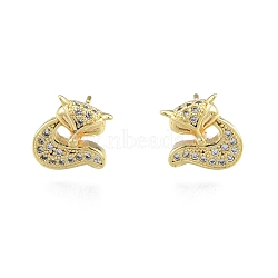 Clear Cubic Zirconia Fox Stud Earrings, Brass Jewelry for Women, Nickel Free, Real 18K Gold Plated, 10x10mm, Pin: 0.6mm(EJEW-G322-19G)