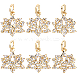 6Pcs Brass Micro Pave Clear Cubic Zirconia Charms, Cadmium Free & Lead Free, Lotus Charm, Real 18K Gold Plated, 13x12x2.5mm, Hole: 3.5mm(ZIRC-BBC0002-18)