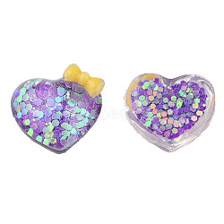 Transparent Epoxy Resin Cabochons, with Paillettes, Heart with Bowknot, Blue Violet, 16x18x9mm(CRES-N034-49A)