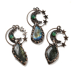 Natural Labradorite and Jiu Ge Big Pendants, with Tin Findings, Lead & Nickel & Cadmium Free, Moon & Star & Nuggets, Red Copper, 81.5x50x8mm(G-M383-15R-01)