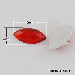 Acrylic Rhinestone Cabochons, No Hole, Faceted, Horse Eye, Red, 15x7x3.5mm(ACRT-S004-15x7mm-05)