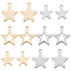 120Pcs 6 Style 304 Stainless Steel Charms, Star, Golden & Stainless Steel Color, 11~15x9.5~13x0.5~1mm, Hole: 1.4mm, 20pcs/style(STAS-SC0004-02)