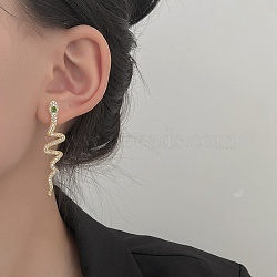 Alloy Rhinestone Stud Earrings, Snake, Golden, Lime Green, 55x11mm(EJEW-R021-02G)