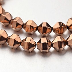 Electroplate Non-magnetic Synthetic Hematite Bead Strands, Polygon, Copper Plated, 8x8mm, Hole: 1mm, about 51pcs/strand, 15.7 inch(G-F300-29B-08)