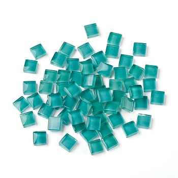 Mosaic Glass Tiles, Stained Square Pieces, for Home Decoration or DIY Crafts, Light Sea Green, 9.5x9.5x4~4.5mm, about 300pcs/bag