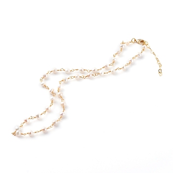 Natural Pearl Beaded Necklaces, with Brass Lobster Claw Clasps, Round, Golden, White, 17.68 inch(44.9cm)