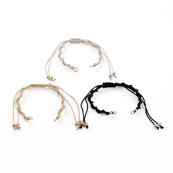 Adjustable Polyester Thread Braided Beaded Bracelet Making, with 304 Stainless Steel Jump Rings and Brass Beads, Golden, Mixed Color, 6-1/4~11 inch(16~28cm), 3pcs/Set