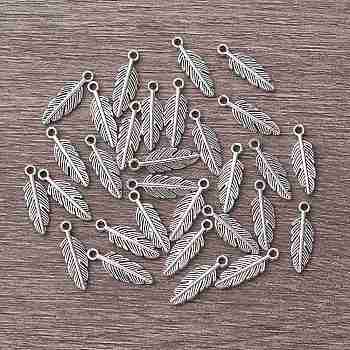 Tibetan Style Alloy Pendants, Feather, Antique Silver, 15x5x1.5mm, Hole: 1mm.