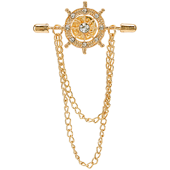 2Pcs Helm Zinc Alloy Hanging Chain Brooches with Crystal Rhinestone, Golden, 77x45x2mm