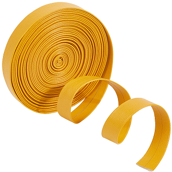 5M Folding PU Leather Flat Cord, Gold, 15x1mm, about 5.47 Yards(5m)/Bundle