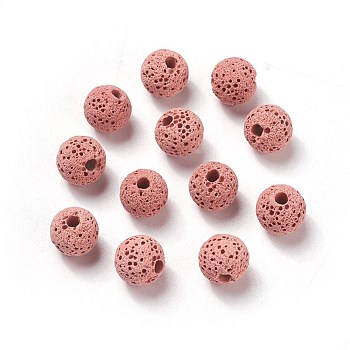 Unwaxed Natural Lava Rock Beads, for Perfume Essential Oil Beads, Aromatherapy Beads, Dyed, Round, Flamingo, 8.5mm, Hole: 1.5~2mm