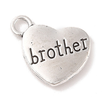 Tibetan Style Heart Alloy Pendants, with Word Brother, Cadmium Free & Lead Free, Antique Silver, 18x15x3mm, Hole: 3mm, about 208pcs/500g