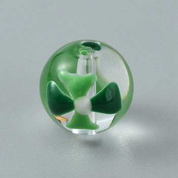 Handmade Lampwork Beads, Round, Clover Pattern, 12x11mm, Hole: 1.6mm