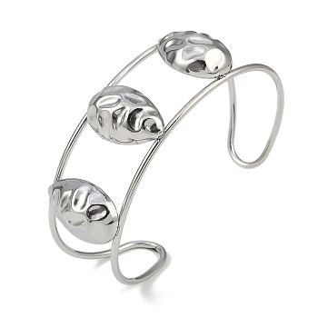 Non-Tarnish 304 Stainless Steel Wide Hollow Textured Horse Eye Opaen Cuff Bangles, Stainless Steel Color, 2-1/2~2-5/8 inch(6.5~6.75cm)x1-7/8 inch(4.7cm)