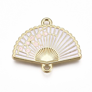 Alloy Links, with Enamel, Folding Fan with Plum Blossom, Light Gold, Lavender, 20x23.5x2mm, Hole: 1.5mm
