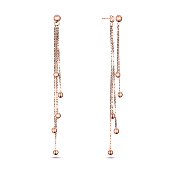 SHEGRACE 925 Sterling Silver Dangle Stud Earrings, with Ear Nuts, Box Chain and Ball Charms, Rose Gold, 94mm