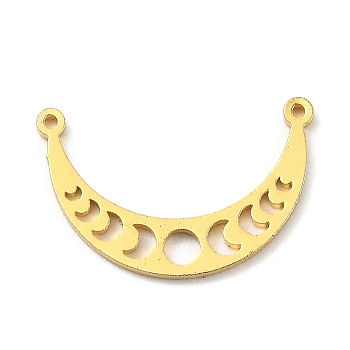 304 Stainless Steel Links, Moon Phase Links, Moon, Golden, 14x21.5x1mm, Hole: 1mm