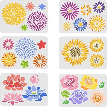 PET Plastic Drawing Painting Stencils Templates Sets, Floral Pattern, 29.7x21cm, 6 sheets/set