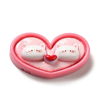 Cat Theme Opaque Resin Decoden Cabochons, Heart, 16x28x18mm