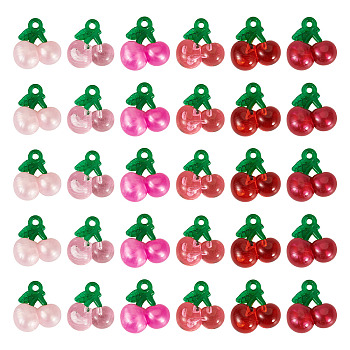 36Pcs 6 Styles Transparent Resin Pendants, Cherry, Mixed Color, 20.5x19.5x10.5mm, Hole: 2~3mm