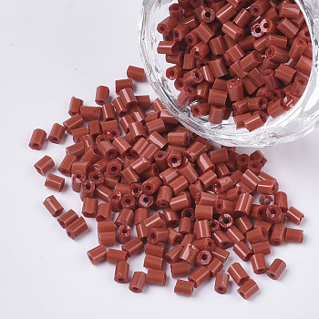 8/0 Two Cut Glass Seed Beads, Hexagon, Opaque Colours, FireBrick, 2.5~3x2.5mm, Hole: 0.9mm, about 15000pcs/bag