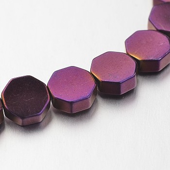Electroplate Non-magnetic Synthetic Hematite Bead Strands, Octagon, Purple Plated, 6x6x2mm, Hole: 1mm, about 67pcs/strand, 15.7 inch