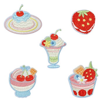 10Pcs 5 Styles Computerized Embroidery Cloth Iron On/Sew On Patches, Costume Accessories, Appliques, Food, Mixed Shapes, Mixed Color, 37.5~65.5x37~65x1.5~1.8mm, 2pcs/style