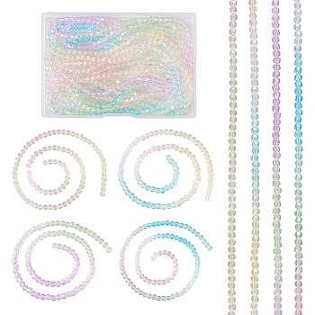 8 Strands 4 Colors Transparent Glass Beads Strands, Faceted, Round, Mixed Color, 4~4.5mm, Hole: 1mm, about 90~95pcs/strand, 13.98''(35.5cm), 2 Strands/color