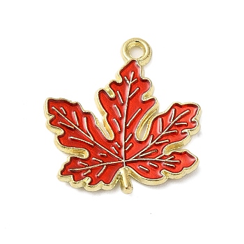 Thanksgiving Day Theme Alloy Enamel Pendants, Golden, Maple Leaf Charm, Red, 20.5x20x1.5mm, Hole: 1.6mm