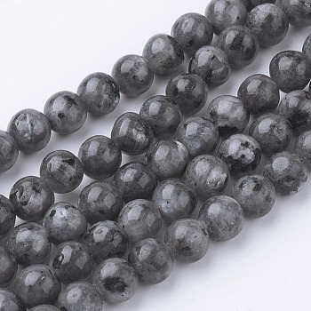 Natural Black Larvikite Bead Strands, Round, 6~6.5mm, Hole: 1mm, about 60pcs/strand, 14.9 inch(38cm)
