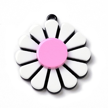 Acrylic Pendants, Sunflower Charm, Pearl Pink, 29x26x5.5mm, Hole: 1.6mm
