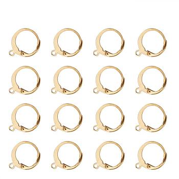 304 Stainless Steel Leverback Earring Findings, with Horizontal Loop, Real 24K Gold Plated, 14.5x12mm, Hole: 1.2mm, Pin: 0.8x1mm