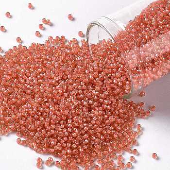TOHO Round Seed Beads, Japanese Seed Beads, (956) Inside Color Jonquil/Coral Lined, 15/0, 1.5mm, Hole: 0.7mm, about 3000pcs/10g