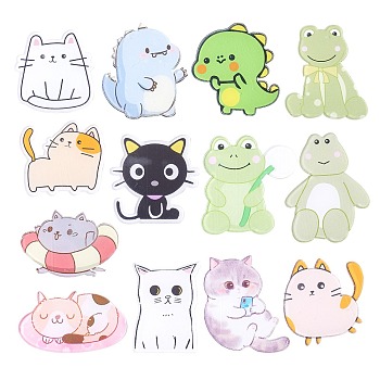 13Pcs 13 Style Dinosaur & Cat & Frog Acrylic Brooch Pin, Cute Animal Lapel Pin for Backpack Cloth, Mixed Color, 26~42.5x29.5~45.5x2mm, Pin: 0.7mm, 1Pc/style