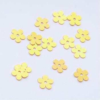 Ornament Accessories Disc Plastic Paillette Beads, Sequins Beads, Flower, Champagne Yellow, 7x7x0.2mm, Hole: 1mm, about 30000pcs/500g