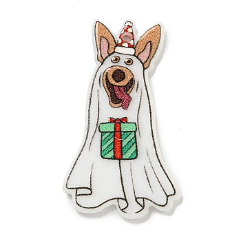 Christmas Acrylic Pendants, Dog, White, 40x22.5x2.5mm, Hole: 2mm
