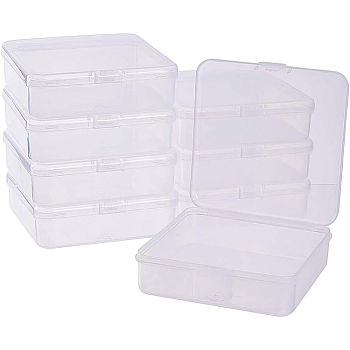 Plastic Bead Containers, Square, Clear, 10.7x10.7x3.4cm, Inner Size: 10.4x10.4x3.1cm, 8pcs/box