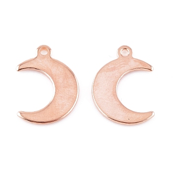 304 Stainless Steel Charms, Moon, Rose Gold, 15.5x11x1mm, Hole: 1.4mm