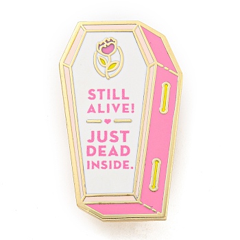Coffin Alloy Enamel Pin Brooch, for Backpack Clothes, Flamingo, 35x21mm