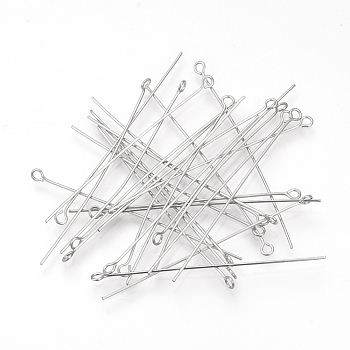 304 Stainless Steel Eye Pin, Stainless Steel Color, 50mm, Pin: 0.7mm, Hole: 2mm
