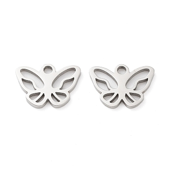 316 Surgical Stainless Steel Charms, Manual Polishing, Laser Cut, Butterfly Charm, Stainless Steel Color, 11.5x12.5x1.2mm, Hole: 1.6mm