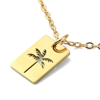 304 Stainless Steel Pendant Necklaces, Rectangle with Tree, Golden, 14.13 inch(35.9cm)