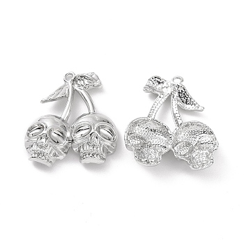 Rack Plating Alloy Pendants, Cadmium Free & Lead Free, Skull, Platinum, 31.5x28x7mm, Hole: 1.8mm