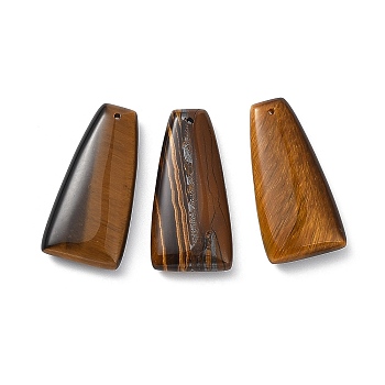 Natural Tiger Eye Pendants, Trapezoid Charms, 39.5~40x20~20.5x8~8.5mm, Hole: 1.4mm