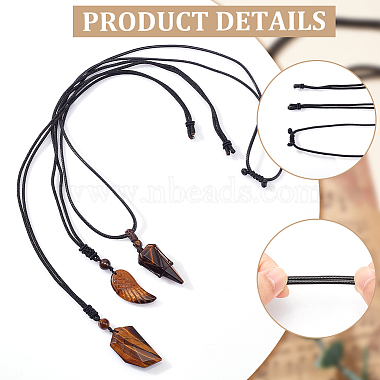 3Pcs 3 Style Natural Tiger Eye Wing & Cone & Dagger Pendant Necklaces Set with Polyester Rope for Men Women(NJEW-GL0001-02)-5