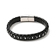 Black Leather & 304 Stainless Steel Rope Braided Cord Bracelet Magnetic Clasp for Men Women(BJEW-C021-12)-3